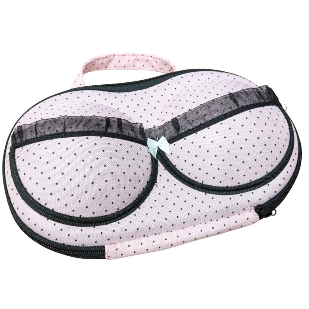 Pink Black Polka Dot Hard Shell Lingerie Travel Case Keeps Bras Safe! - Picture 5 of 7
